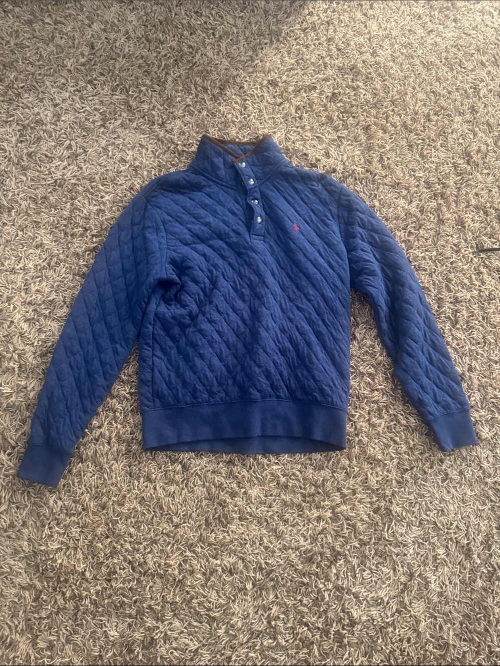 Ralph Lauren Navy Quilted Zip-Neck Sweater with Polo Logo